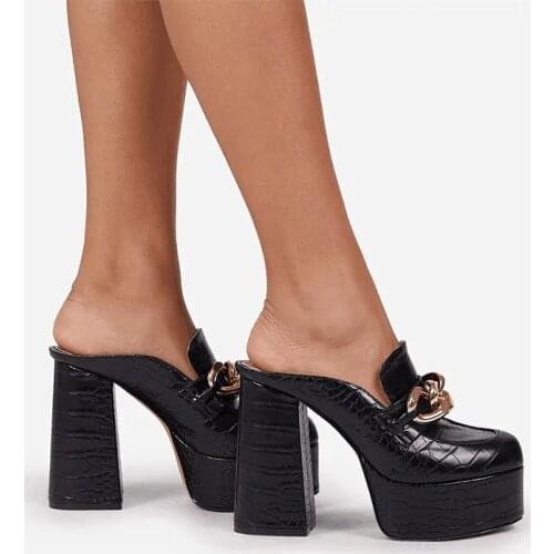 New women pumps summer fashion leather sandals platform slippers woman round toe sandals thick high heels female designer slides