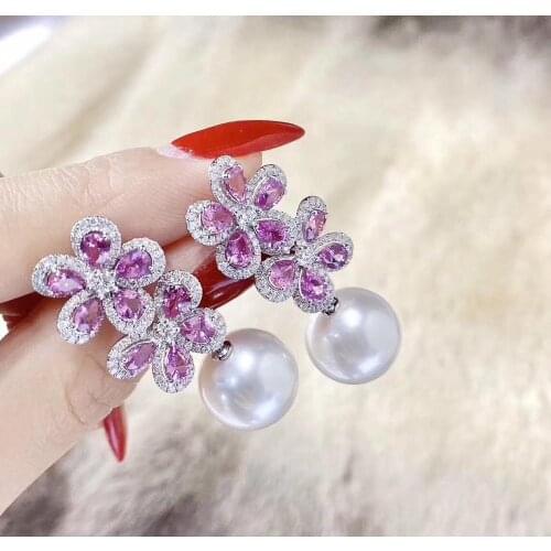 D327 Pearls Earrings Fine Jewelry 925 Sterling Silver Natural 10-11mm Fresh Water Round White Pearls Drop Earrings for Women