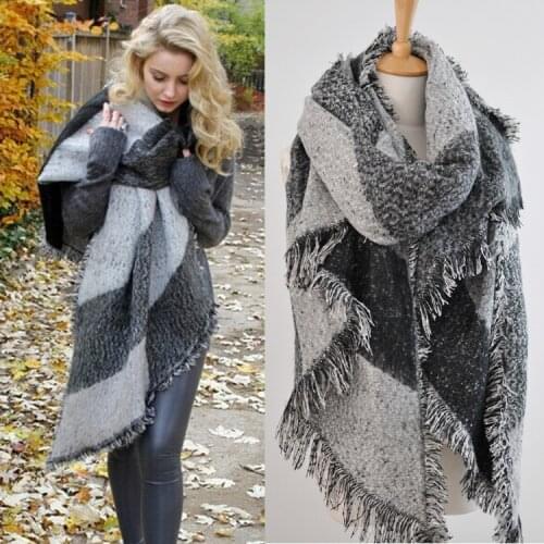 Fashion Pashmina Women Scarf Thickening Warm Winter Plaid Scarf Shawl Reversible Cape Shawl Wrap Blanket Warm Poncho HO950750