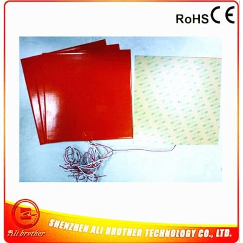 300*300*1.5mm Silicone Rubber Heater 220v 350w adhesive 1side 1000mm lead wire 1white 1 Brown 4mm hole in center XD-H-D-1307