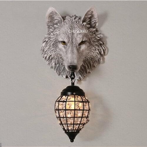 Modern Nordic resin wolf wall lamp creative LED animal lamp fixture for living room loft industrial lamp cafe room bar lamp E27