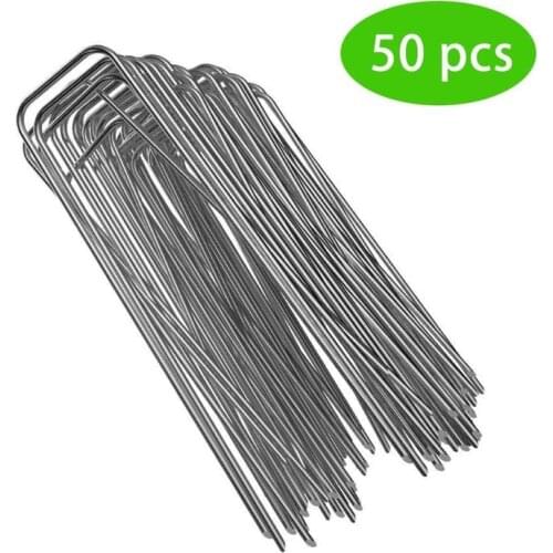 50Pcs/Pack Galvanized Steel Garden Pile U-Shaped Nails Fixing Turf Tool For Weed Fabric Landscape Anti-Bird Mesh Net