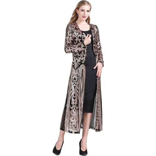 Vintage 1920s Clothing Women Overcoat Sequins Garment Perspective Cardigan Cloak Long