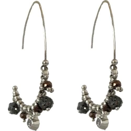 Vintage Rhodium Color Bead Stone Strand Hook Drop Earrings For Women Girl Bohemia Earrings Antique Effect Jewelry