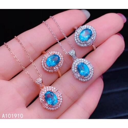 KJJEAXCMY boutique jewelry 925 sterling silver inlaid Natural blue topaz Necklace Ring Suit Support detection classic