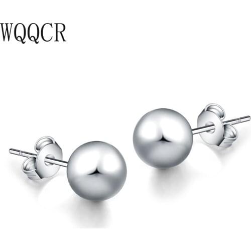 WQQCR Real 925 Sterling Silver Stud Earrings for Women Smooth Frosted Round Ball Earrings Silver 925 Jewelry Stud Earring