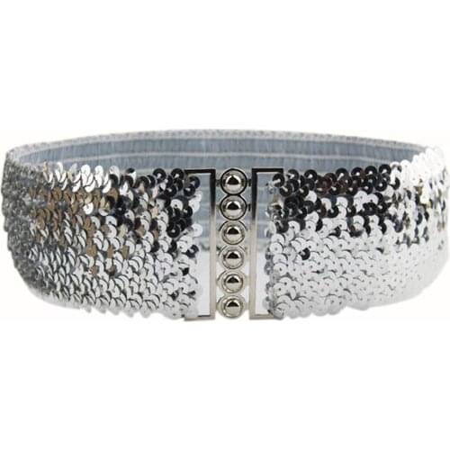 Women Suit Bright Color Belt Fashion Sequin Elastic Waistband Buckle Wide Stretch Belts Casual Corset Strap Belt Dress Accessory