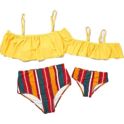 Striped Push up Family swimsuit 2019 Sexy bikinis Mommy&Me bathing lovely girls ruffles two-piece beach maillot de bain Biquinis