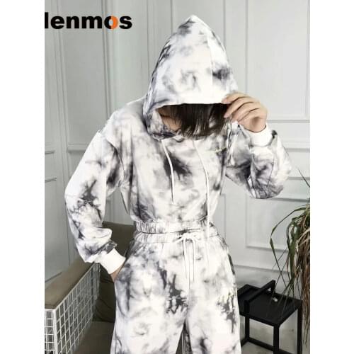 Sets Women High Street Vintage Tie Dye Print Hoodie Women Sweatshirt and Jogging Trousers Gradient Color Pants Two Pieces Set
