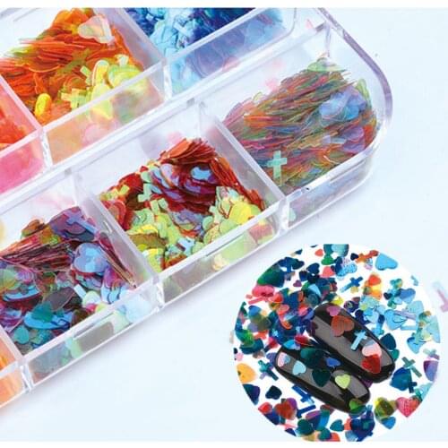 1Box Colorful Mixed Heart Cross Nail Glitter Paillette Nail Sequins Shining Manicure Nail Art Decoration Tools