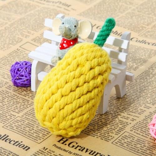 1PC Creative Pet Fruit Cotton Rope Toy Biting Interactive Dog Toy Cotton Rope Woven Yellow Pear Toy