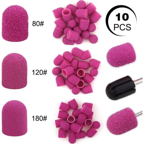 10Pcs 10*15/13*19 Purple Sanding Caps Nail Art Sanding Bands Block Caps Mandrel Gel Remover Foot Care Cuticle Drill Accessories