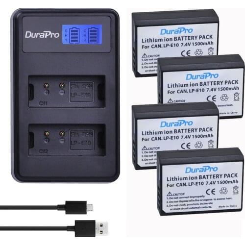 4pc For Canon LP-E10 LP E10 LPE10 Camera Li-ion Battery + LCD USB Charger For Canon 1100D 1200D Kiss X50 X70 Rebel T3 T5 Camera