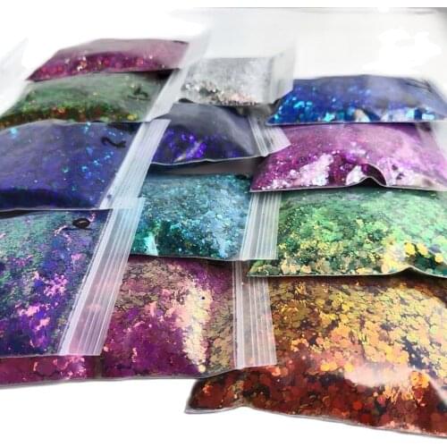 50g Purple/ Silver Chameleon Colour Shift Holographic Hexagon Chunky & Fine Glitter 12-Colors Chameleon Nail Art Hexagon Glitter