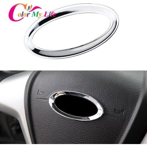 ABS Chrome Car Steering Wheel Trim Cover Logo Ring for Ford Focus 2 3 MK2 MK3 MK4Kuga Fiesta Ecosport MONDEO Fusion Accessories