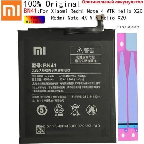 XiaoMi Phone Battery BN41 For Xiaomi Redmi Note 4 / Hongmi Note 4X MTK Helio X20 Replacement Battery 4000mAh