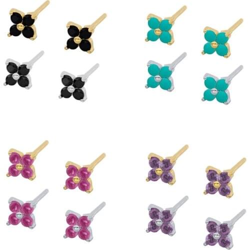 Canner 925 Sterling Silver Piercing Colored Crystal Luxury Pendientes Earrings For Women Tinny Lotus Leaf Stud Earrings For Girl