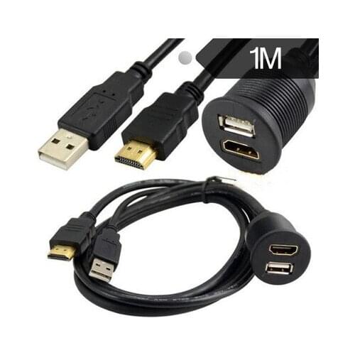 Car Boat Dash Flush Mount USB A Male to A Female +HDMI A Male to Female Extension Cable Lead Mounting Pane