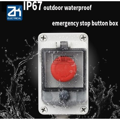 Emergency Stop Control Box Outdoors Button Switch Cassette Tape Protect Shield Waterproof Urgent Stop Button Control Box Ip67
