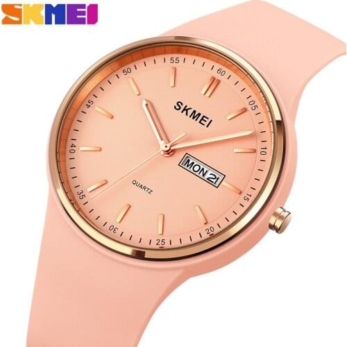 SKMEI Quartz Movement Fashion Women Watch Elegant Textured Waterproof Silica Gel Strap Female Wristwatch For Ladies Watch Gift
