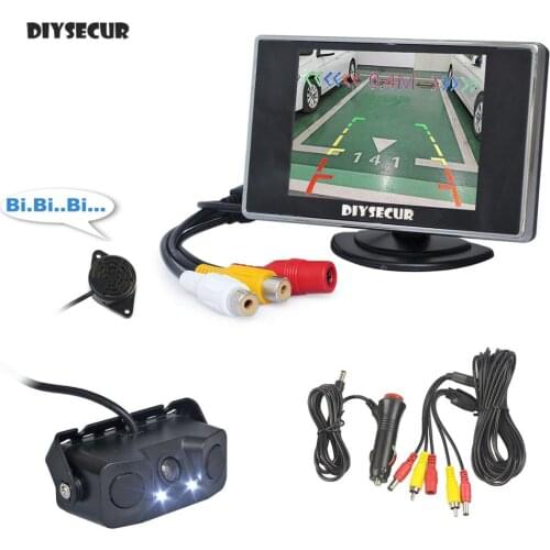 DIYSECUR 3.5 inch TFT LCD Car Monitor + Waterproof Video Parking Radar Sensor Reversing Car LED Camera Parking Assistance System