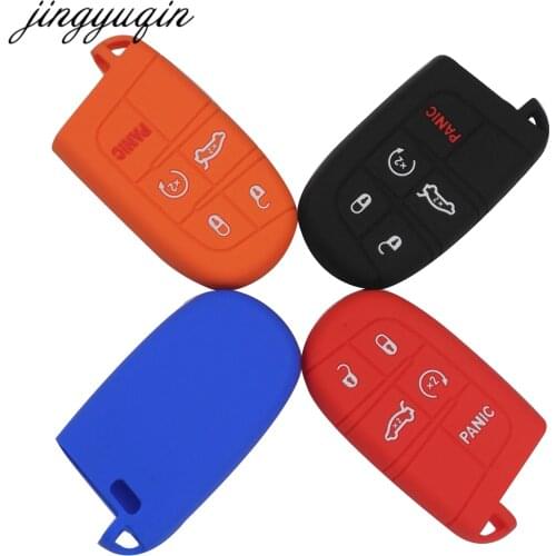 Jingyuqin Silicone Car Key Case For JEEP Grand Cherokee Dodge JCUV dart Journey Chrysler 300C Fiat 5 Button Remote Fob Cover