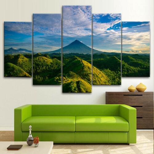 5 Pcs Canvas Pictures Print Wall Art Canvas Mountains Green Hills Landscape Paintings Wall Decor for Living Room No Frame