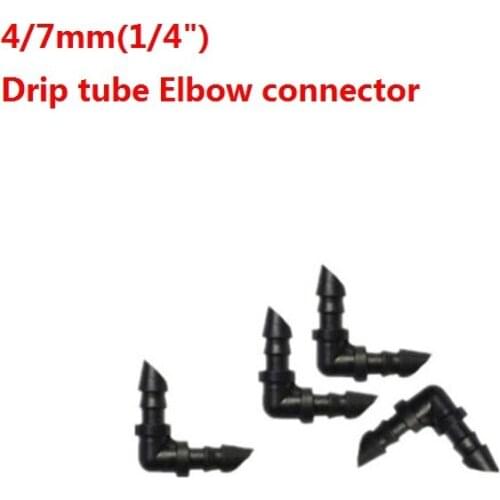 200pcs/Lot) 1/4" Barbed Elbow Drip Irrigation connect to 4/7mm 1/4" drip micro tubing Garden Water Connectors