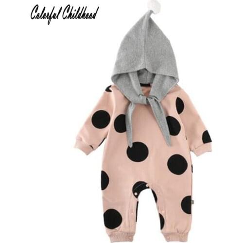 Polka Dot Infant Baby Girl Boy Rompers Long Sleeve Hoodied Newborn Baby Kids Children fall Winter Jumpsuit Outfits Clothes 0-24m