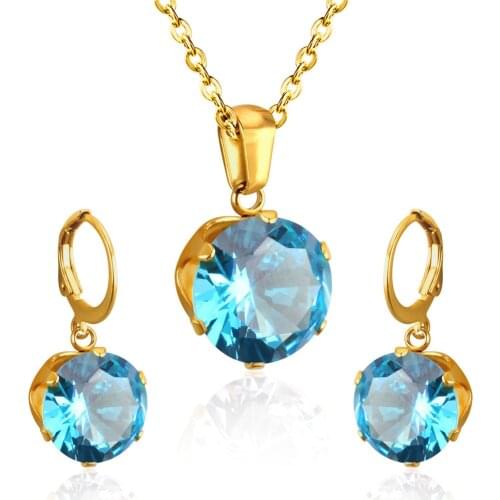 316L Stainless Steel Round CZ Crystal Jewelry Wedding Jewelry Sets With Necklaces Earrings For Women No Fade