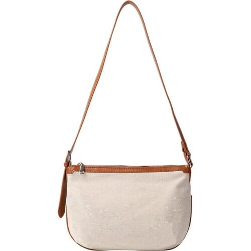 Korean Leisure Art Canvas Bag New Simple Color Contrast Student Shoulder Bag Net Red Fashion Pu Splicing Messenger Bag