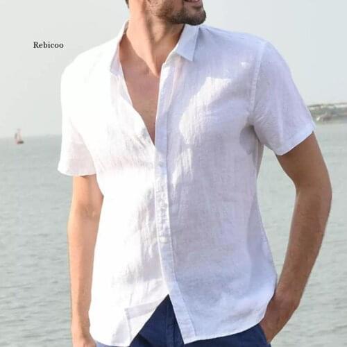 Summer Casual Shirts for Men Short Sleeve Linen Cotton Shirt Masculina Camisa Slim Fit Male Blouse Homme Chemise Plus Size Men