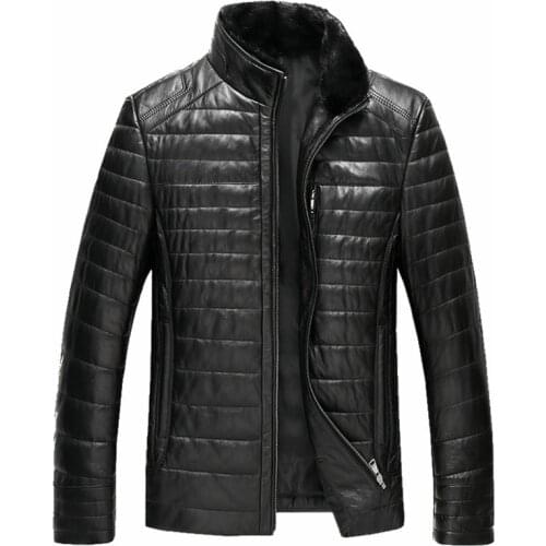 Mens Leather Jacket Winter Duck Down Sheepskin Coat Male Real Mink Fur Collar Plus Size 6XL Jacket GYG13104 LWL1071