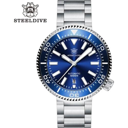 Steeldive Diver NH35 Sapphire Crystal Men Automatic Mechanical Watches 120 Clicks Ceramic Bezel 100Bar BGW9 Luminous Date