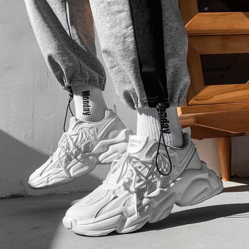 Mensleisure white shoes with breathable thick soles increase 2021 new trend of all-match comfortable daddy shoes