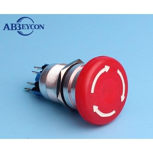22mm Plastic Emergency Mushroom Head Momentary Latching IP67 Pa66 Pin Terminal Push Button Switch Non-Illuminated