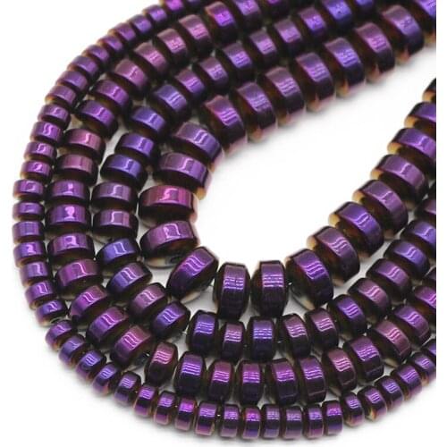Flat Cylinder Purple Hematite Natural Stone Round Spacers Charm Loose Beads For Jewelry Making Diy Bracelet Findings 3/4/6/8MM