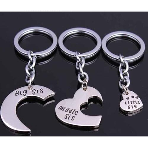 Heart Pendant Friendship Key Rings Chains Keychain Family Gift Natural 3Pcs/Set