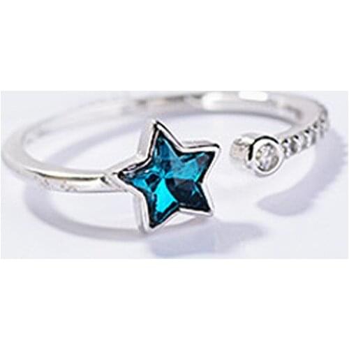 Luxury Brand Blue Crystal Star Rings For Women Wedding Statement Jewelry Valentines Gifts Lover Finger Ring aneis bague femme