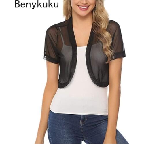 Thin Tulle Shawl Womens Shrug Summer Fashion Casual Beach Sunscreen Clothing Short Sleeve Women Cropped Tops Bolero Cardigan