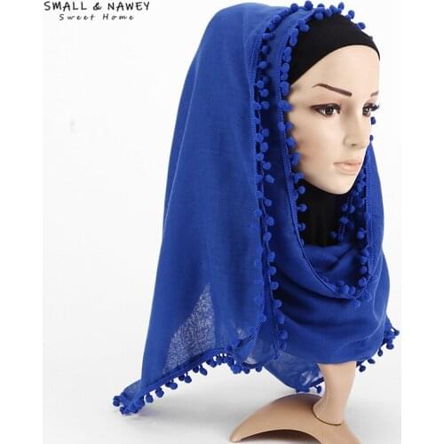 80*180CM Fashion Lace Fringe Ladies Tie Dye Cotton Linen Fight Monochrome Hair Ball Scarf Baotou Bib Scarf Shawl Wholesale