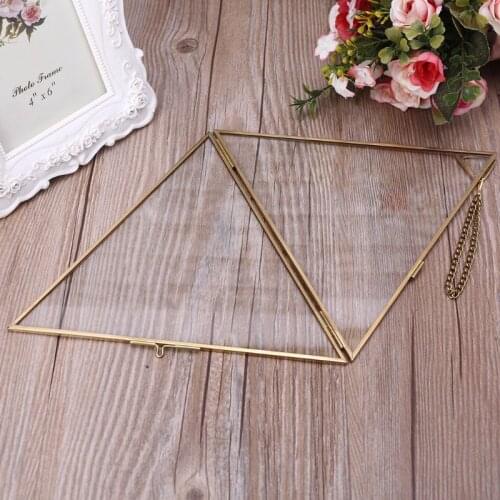 Triangle Floating Hanging Photo Frame Metal Glass Portrait Picture Plant Display H55A