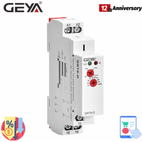 True Delay off without Supply Time Delay Relay AC/DC12V-240V Wide Range Operating Voltage GEYA GRT8-D Emergency USE