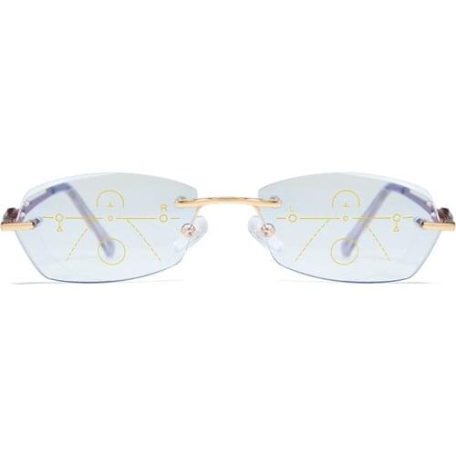 Ultra-light Rimless Titanium Alloy Frame Luxury Women Progressive Multifocus Reading Glasses ADD 75 100 125 150 175 200 To 400