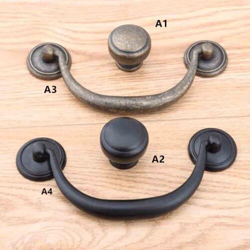 96mm vintage distress drop ring drawer cabinet pull knob black dresser door handle antique bronze rustico retro furniture handle