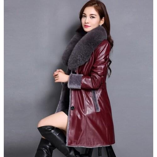 Genuine Leather Jacket Women Sheepskin Coat Winter Real Fur Coat Shearling Jacket Fox Fur Collar 2020 X3919 KJ3687