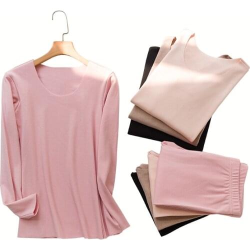 M-XL Long Johns Women Underwear Thermal Long Sleeves Keep Warm Round Neck Winter Seamless Thermo Set Female Slim Bottoming Set
