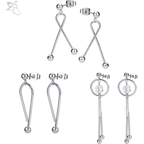 ZS Korean Trendy Drop Earrings Stainless Steel Geometric Long Dangle Earrings For Women Girls Simple Statement Earrings Femme