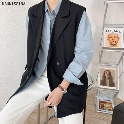 Women Vest Coat Sleeveless Suit Jacket Casual Double Breasted Blazer Vest Loose Solid Turn-down Collar Sashes Waistcoats Vests