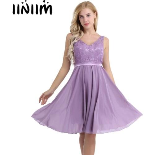 Ladies Sleeveless V Neck Embroidered Lace Floral Chiffon Womens Elegant Formal Dresses Cocktail Weeding Birthday Party Dress